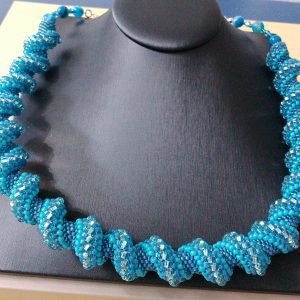 Blue Whisper Spiral – Cellini Beaded Necklace with Blue Agate & Silver-Plated Clasp (Copy)