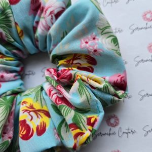 Light Blue Floral Scrunchie - Size: XL