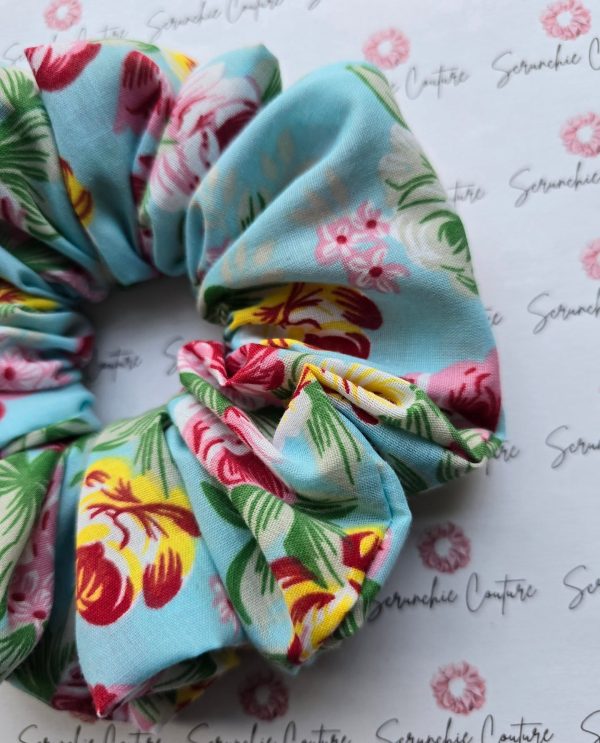 Light Blue Floral Scrunchie - Size: XL