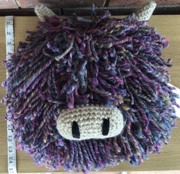 Small Crochet Highland Cow Cushion - Image 4