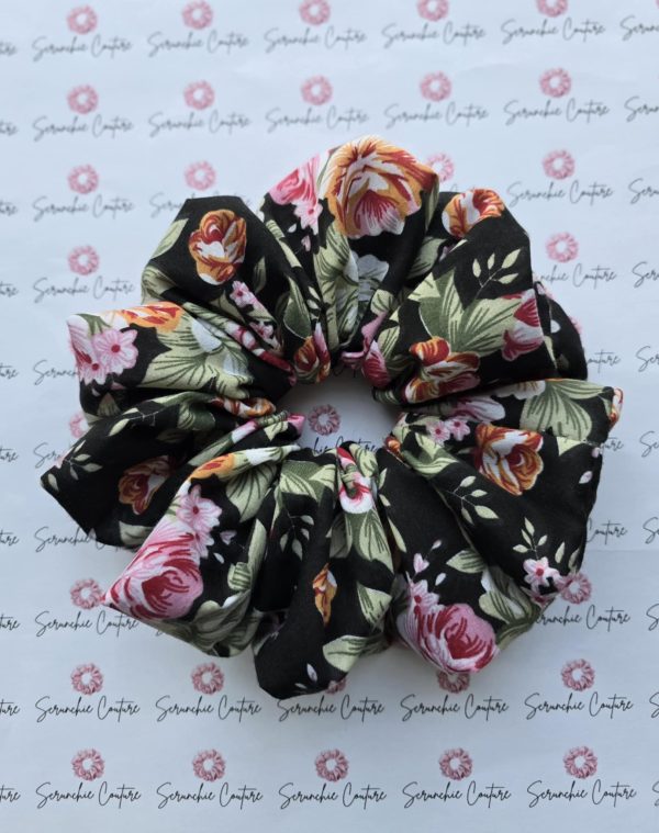 Dark Floral Print Scrunchie - Size: XL (XTRA FRILL)