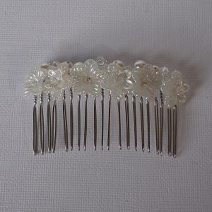 White Iridescent Floral Hair Comb – Decorative Slide