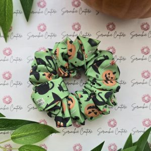 Green Halloween Print Scrunchie - Size: Regular