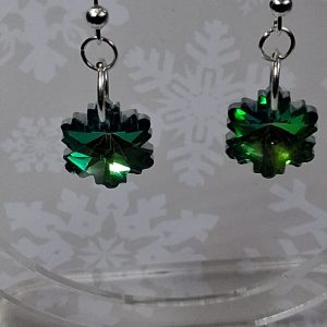 Green Crystal Snowflake Earrings
