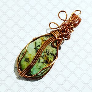 Brazillian Turquoise pendant wrapped in antique copper